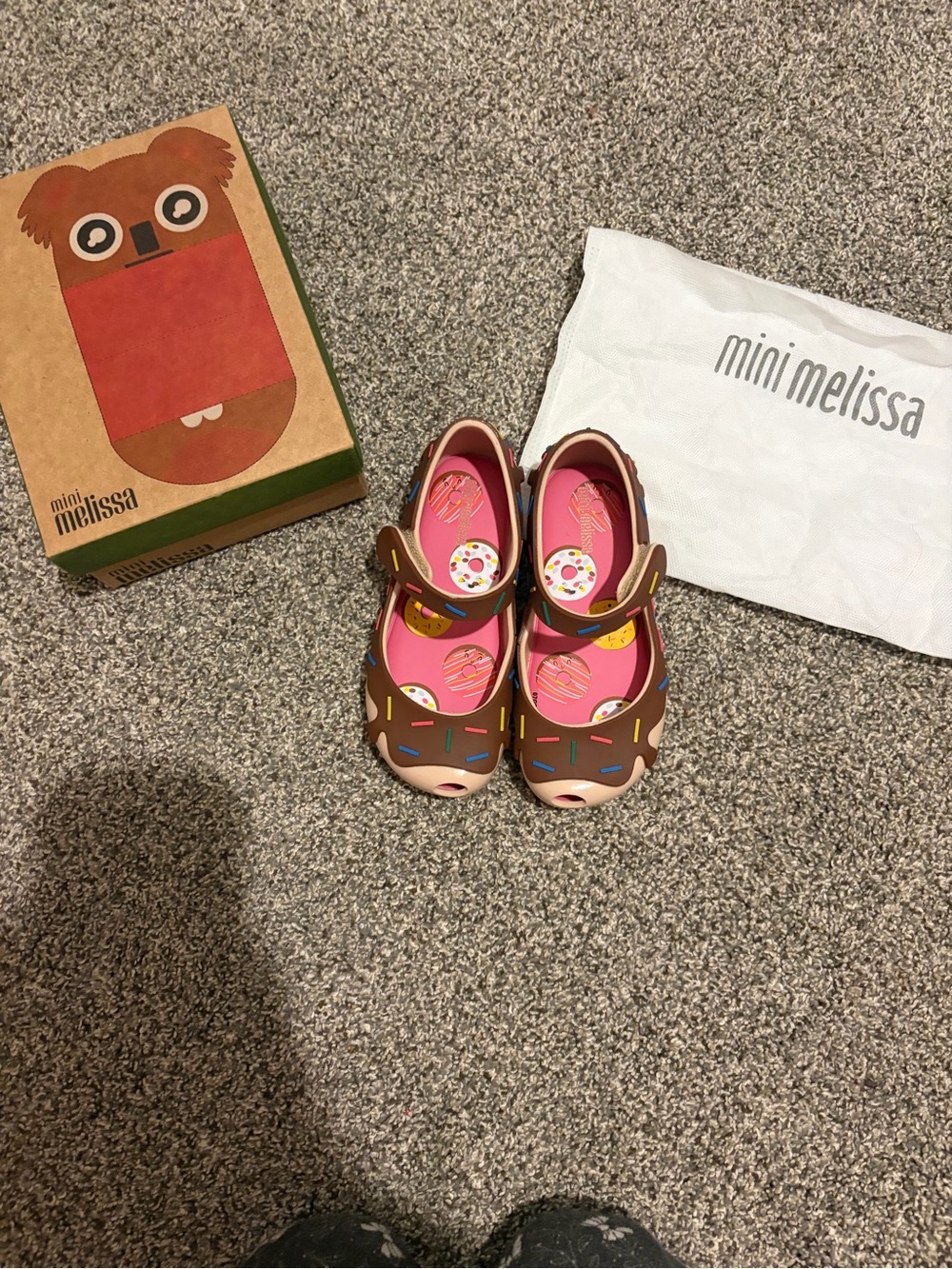 NWB RARE Mini Melissa Brown Donut Mary Jane Shoes with Pink Insole